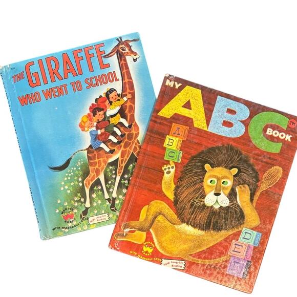 VTG 1950's Lot of 2, ABC Book & Giraffe Who Went to School, Wonder Books - Picture 1 of 5